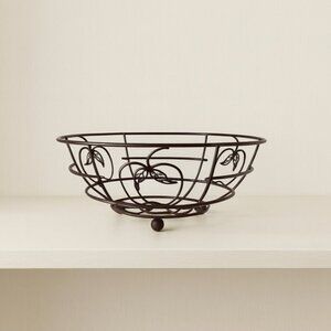 Wrought Iron Decorative Apple Basket 11-inch Brown Bronze Wire Country Decor Vtg